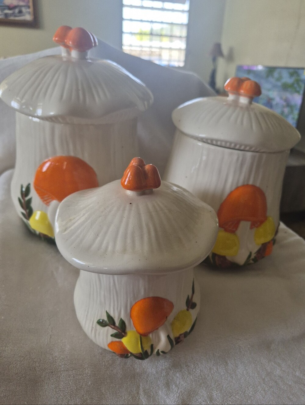 Ceramic Mushroom Canister with Orange Mushroom Accent